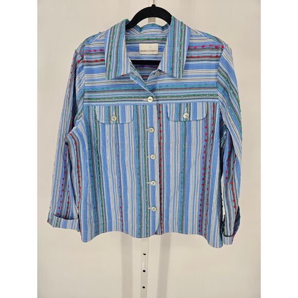 Draper's & Damon's Women's MEmbroidered Striped Button Down Shirt Size L - Picture 1 of 4